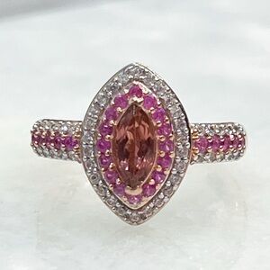 Blush Tourmaline Multi Gemstone 18K Vermeil RG Sterling Silver Ring Sz 7